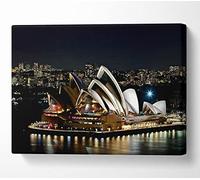 Architecture Sydney Opera House Lights Canvas Print Wall Art - Canvas Art Large 26 x 40 Inches