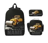 Architecture-Themed Prints Casual Backpack Set with Names for Women or Men Custom Road Rollers Prints 2D Flat Backpack with Name Personalized Cute Engineering Car-Themed Large Capacity Daypack Set