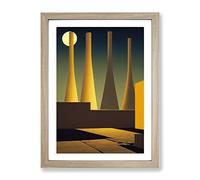 Architecture Under The Moon Framed Print | A4 Oak Framed Wall Art | Ready to Hang | Modern Space Picture | Living Room Bedroom Lounge Office