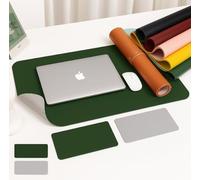 Archival Double-Sided Dual-Colour PU Leather Mouse & Keyboard Mat - Reversible Desk Pad, Waterproof Writing Surface, Non-Slip, Easy-Clean (Olive Green and Grey, 70 x 35 CMs)