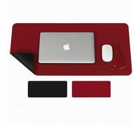 Archival Double-Sided PU Leather Mouse & Keyboard Mat - Reversible Black & Red Wine Desk Pad, 70 × 35 cm | Waterproof, Non-Slip, Easy-Clean Writing Surface | Gift for Men, Gamers & IT Professionals