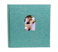 Archival-Friendly Linen Scrapbook Album with 40 Blank Sheets for Preserving Photos Letters and Small Memorabilia Over Time (arched cyan)