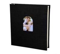 Archival-Friendly Linen Scrapbook Album with 40 Blank Sheets for Preserving Photos Letters and Small Memorabilia Over Time (arched black)