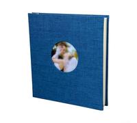 Archival-Friendly Linen Scrapbook Album with 40 Blank Sheets for Preserving Photos Letters and Small Memorabilia Over Time (round blue)