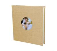 Archival-Friendly Linen Scrapbook Album with 40 Blank Sheets for Preserving Photos Letters and Small Memorabilia Over Time (round khaki)