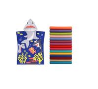 Archival Kids Hooded Microfiber Towel Poncho - Beach & Bath Towels Ultra-Absorbent Swim Towel with Fun Cartoon Prints Lightweight & Lightweight & Sand-Repellent (Shark Blue, 60 X 120 cms)