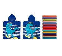 Archival Kids Hooded Microfiber Towel Poncho - Beach & Bath Towels Ultra-Absorbent Swim Towel with Fun Cartoon Prints Lightweight & Lightweight & Sand-Repellent (Blue Dinosaur, 75 x 150 cms)