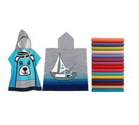 Archival Kids Hooded Microfiber Towel Poncho - Beach & Bath Towels Ultra-Absorbent Swim Towel with Fun Cartoon Prints Lightweight & Lightweight & Sand-Repellent (Sailor Bear, 75 x 150 cms)