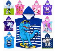 Archival Kids Hooded Towel Poncho, Blue Dinosaur Microfibre Beach Towel, Quick-Drying Lightweight Swim, Pool and Bath Towel, 60 x 120 cm