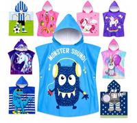Archival Kids Hooded Towel Poncho, Blue Monster Microfibre Beach Towel, Quick-Drying Lightweight Swim, Pool and Bath Towel, 60 x 120 cm