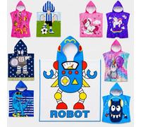 Archival Kids Hooded Towel Poncho, Robot Microfibre Beach Towel, Quick-Drying Lightweight Swim, Pool and Bath Towel, 60 x 120 cm