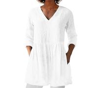 Archived Orders in My Account Women Summer Tops with Pockets Linen 3/4 Sleeve V Neck Tunic Top Cotton Linen Casual T-Shirt Oversized Long Swing Blouse Shirts Ladies Clothes Tee A White