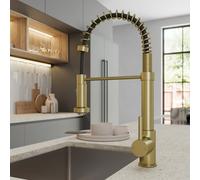 Arciflo Brushed Brass Pull Out Kitchen Mixer Tap Single Lever Mono Swivel Spout Modern