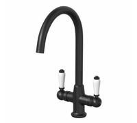 Arciflo Traditional Kitchen Mixer Tap Twin Lever Swan Neck Curved Matt Black
