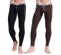 ARCITON Men's Low Rise Leggings Long Johns Thermal Pant Warm Underwear Baselayer Medium(Waist: 30"- 32") 2 Pack,Black/Coffee