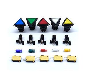 Arcity 5 Pieces Triangle LED Illuminated Push Buttons with Micro Switch for Arcade Machine Games Kits Parts Black Edge Jamma MAME Raspberry Pi 2 3 Controller 39x39x39MM New(Multi-Colored)