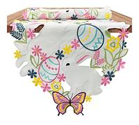 Arciveberg Spring Easter Table Runner with Cutwork Embroidered Bunny, Colorful Eggs and Butterflies, Home Spring Holiday Table Decor (14 × 90 inches)