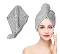 Arcjunys Microfibre Hair Towel Wrap Hair Wrap Towel Quick Dry Hair Turban Towel Hair Turbans for Wet Hair Microfibre Hair Towel Wrap Hair Towels with Button for Women Girl Wet Long Thick Hair Grey