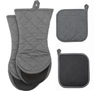 ARCLIBER 4PCS Grey Oven Mitts and Pot Holders Set, Cloth Neoprene, Fiber, Neoprene, Heat Resistant Up to 360℉, Non-Slip, Suitable for Both Hands