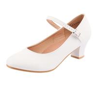 ARCLIBER Character Shoes for Women Ankle Strap 1.55" Dance Heels for Ballroom Salsa Tango, White, 6.5 UK