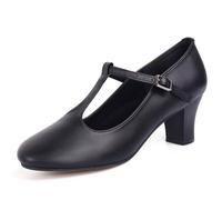 ARCLIBER Character Shoes for Women PU Leather T Strap 2.3" Dance Heels for Ballroom Salsa Tango, Black, 5.5 UK