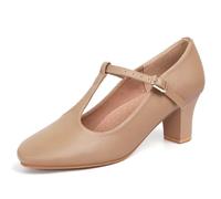 ARCLIBER Character Shoes for Women PU Leather T Strap 2.3" Dance Heels for Ballroom Salsa Tango, Brown, 4 UK