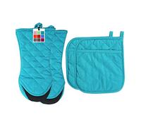 ARCLIBER Hot Pads and Oven Mitts,4PCS Heat Resistant Kitchen Gloves,Non-Slip Rubber Surface 2 Oven Mitts,2 Pot Holders for Cooking,Baking,Grilling,Barbecue,Blue