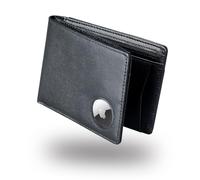 Arcmogo Men's Black Genuine Leather RFID Blocking AirTag Wallet, Slim Design with 12 Card Slots, 2 Cash Pockets, 1 ID Window, AirTag Holder
