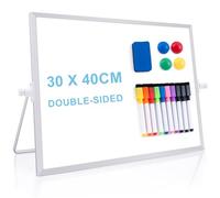 ARCOBIS A3 Whiteboard with Stand, 40X30cm Large Dry Erase Desktop Magnetic Board, Double-Sided Desk White Board with Pens and Erasers for to Do Lits, School, Home, Office (Silver)