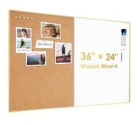 ARCOBIS Cork Board White Board Combo, 90 x 60 cm Bulletin Board-Gold Frame, Magnetic Dry Erase Board & Corkboard for Wall, Vision Board for Home, Office, School
