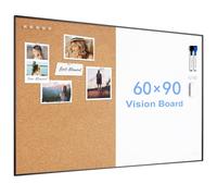 ARCOBIS Cork Board White Board Combo, 90 x 60 cm Bulletin Board, Magnetic Dry Erase Board & Corkboard for Wall, Vision Board for Home, Office, School, Black Frame