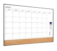 ARCO ry Erase Calendar with Cork Board for Wall, 90 x 60 Magnetic Calendar Whiteboard with Black Frame, Monthly Combination Board for School, Home, Office