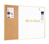 ARCOBIS Dry Erase Cork Board Combo, 60 X 45 Bulletin White Board for Wall, Magnetic Corkboard Whiteboard Combination, Vision Board for Office, Home, School Gold Frame