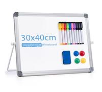 ARCOBIS Magnetic Whiteboard Wipe Clean for Desk, Magnetic Portable Double-Sided Writeable Easel White Board with Stand (30 x 40 cm)