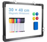 ARCOBIS Small Dry Erase Whiteboard 40 X 30 cm Magnetic Hanging Double-Sided Whiteboard for Wall, Black