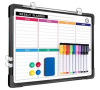 ARCOBIS Weekly Planner White Board for Wall, 30 X 40cm Small Hanging Magnetic Whiteboard Calendar, Double-Sided Dry Erase to Do List Board for Planning, Memo, Message (Black Frame)