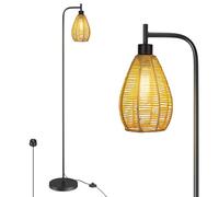 ArcoMead Farmhouse Floor Lamp, Tall Standing Whole Metal Light with Hand-Woven Paper Rope Teardrop Cage Head & Foot Switch, Boho Standing Lamps, Black Reading Lights for Bedroom, Living Room, Decor