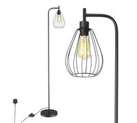 ArcoMead Industrial Floor Lamp, Black Standing Lamp Tall Pole Light with Teardrop Cage Head, Whole Metal Rustic Floor Lamp with Foot Switch for Bedroom, Living Room Farmhouse Office