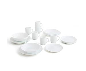 Arcopal Zelie complete white tableware, for 6 people, 24 pieces, flat, 6 dessert plates and 6 cups, opal glass