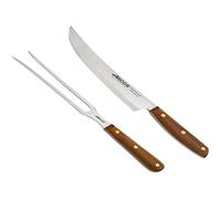 Arcos Nordika BBQ Utensils Set 2 pcs Nitrum Ovengkol FSC | Barbecue knife + carving fork in Nitrum steel. Ovengkol wood handle FSC, 100% recycled packaging.