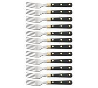 Arcos Table Knives - Box 12 Pieces Steak Fork - Stainless Steel 18/10 and 195 mm (7.68 Inch) - Handle Polyoxymethylene (POM) Black and Gold Colour (12 Piece)