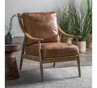 Arcot Mid Century Brown Leather Armchair with Solid Oak Frame Brown