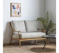 Arcot Mid Century Linen 2 Seater Sofa with Solid Oak Frame cream