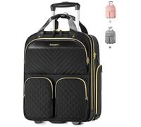 Arcoyard Underseat Carry On Luggage with Wheels, Multiple Compartments Airline Approved Personal Item Bag, Travel Carry-On with Leather Handle, Lightweight Rolling Suitcase for Women Men, L, Black, L