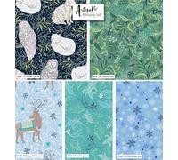 Arctic Animals - Bethany Salt by Craft Cotton Co. 100% Cotton 45x55cm Wide 5Pcs Christmas Fat Quarter Bundle for Sewing, Quilting, Dressmaking, Patchwork