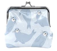 Arctic Animals Kiss Lock Leather Purses and Bags with Buckle and Card Closure, Arctic Animal Seal, UNITALLA, Arctic Animal Seal, UNITALLA, Classic, Arctic Animal Stamp, UNITALLA, Classic