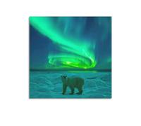 Arctic Animals Poster Polar Bears And Northern Lights Decorative Canvas Wall & Art Poster Painting 16x16inch(40x40cm)