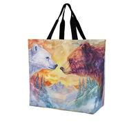 Arctic Bear Brown Bears Trees Reusable Shopping Bags One Shoulder Grocery Tote Bag Waterproof Big Purse for Work Travel