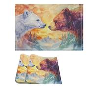 Arctic Bear Brown Bears Trees Trendy Linen Placemats Set Heat Resistant Washable Table Cloth Dining Kitchen Table Decor