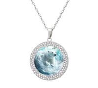 Arctic Bears Brave The Arctic Women's Necklaces Round Long Alloy Pendant Necklace Minimalist Tiny Jewelry Gift Silver-style